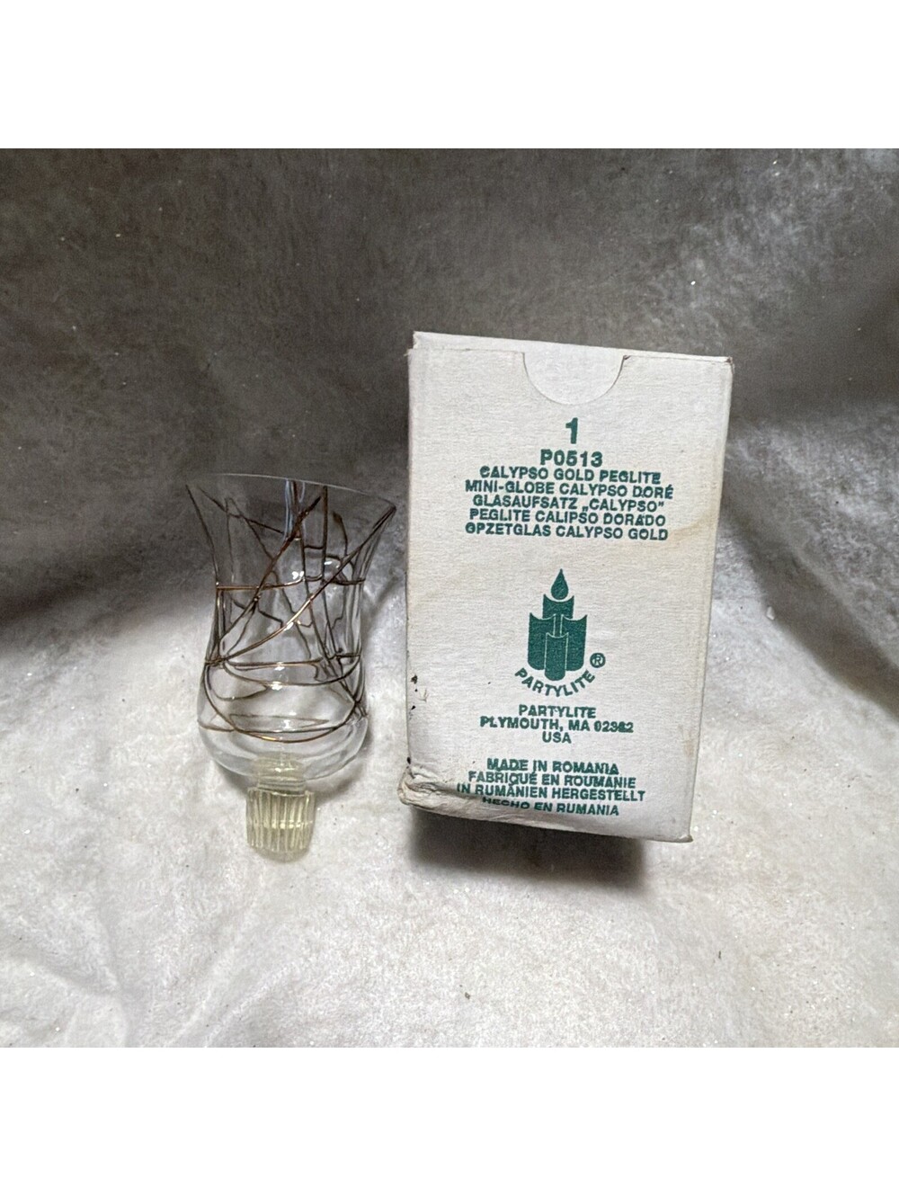 PartyLite Calypso Gold Peglite Mini Globe Clear Glass Candle Holder P0513 Box
